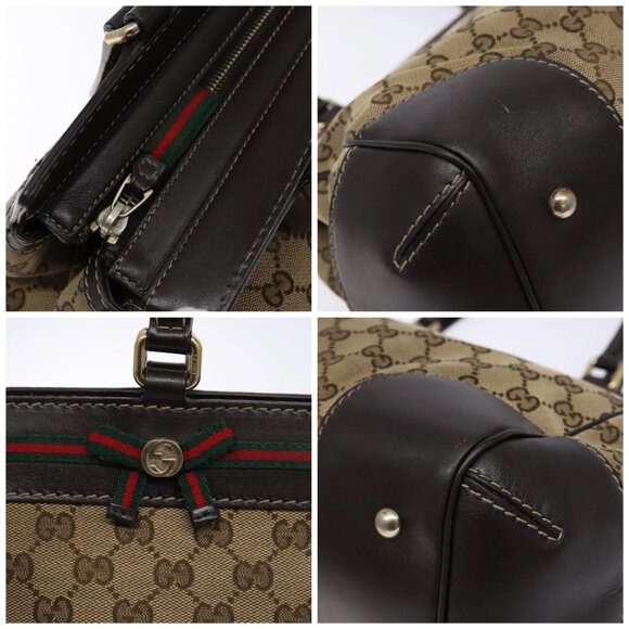 GUCCI GG Canvas Web Sherry Line Hand Bag Beige Gold Red - Picture 10 of 15